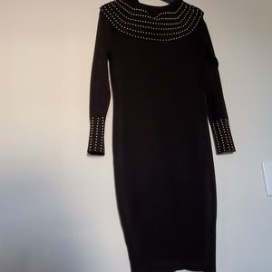 Black with gold studs  long sleeves sweater dress